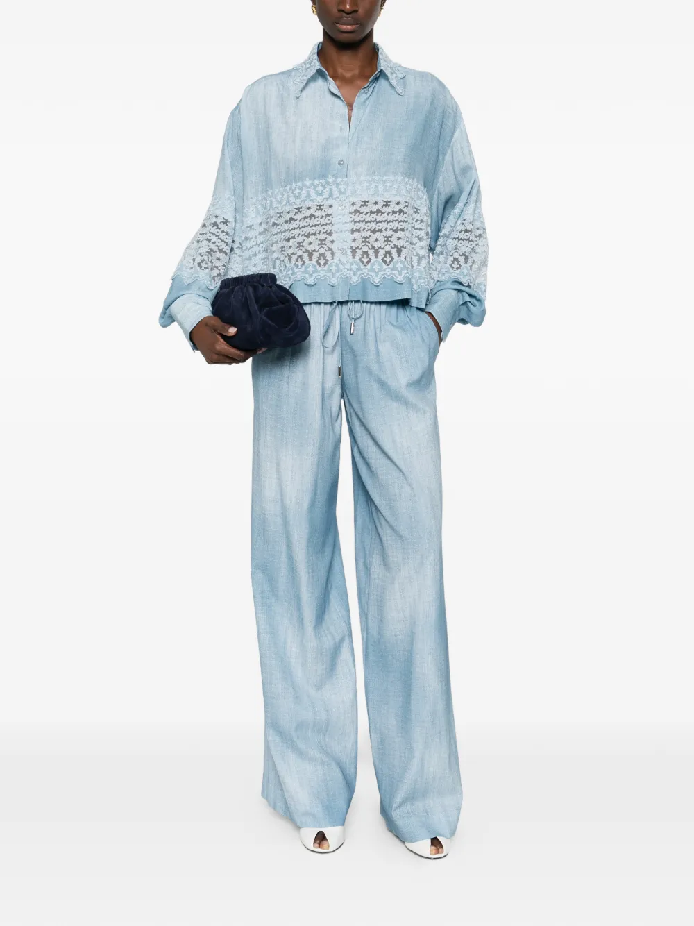 Ermanno Scervino lace collared shirt - Blauw