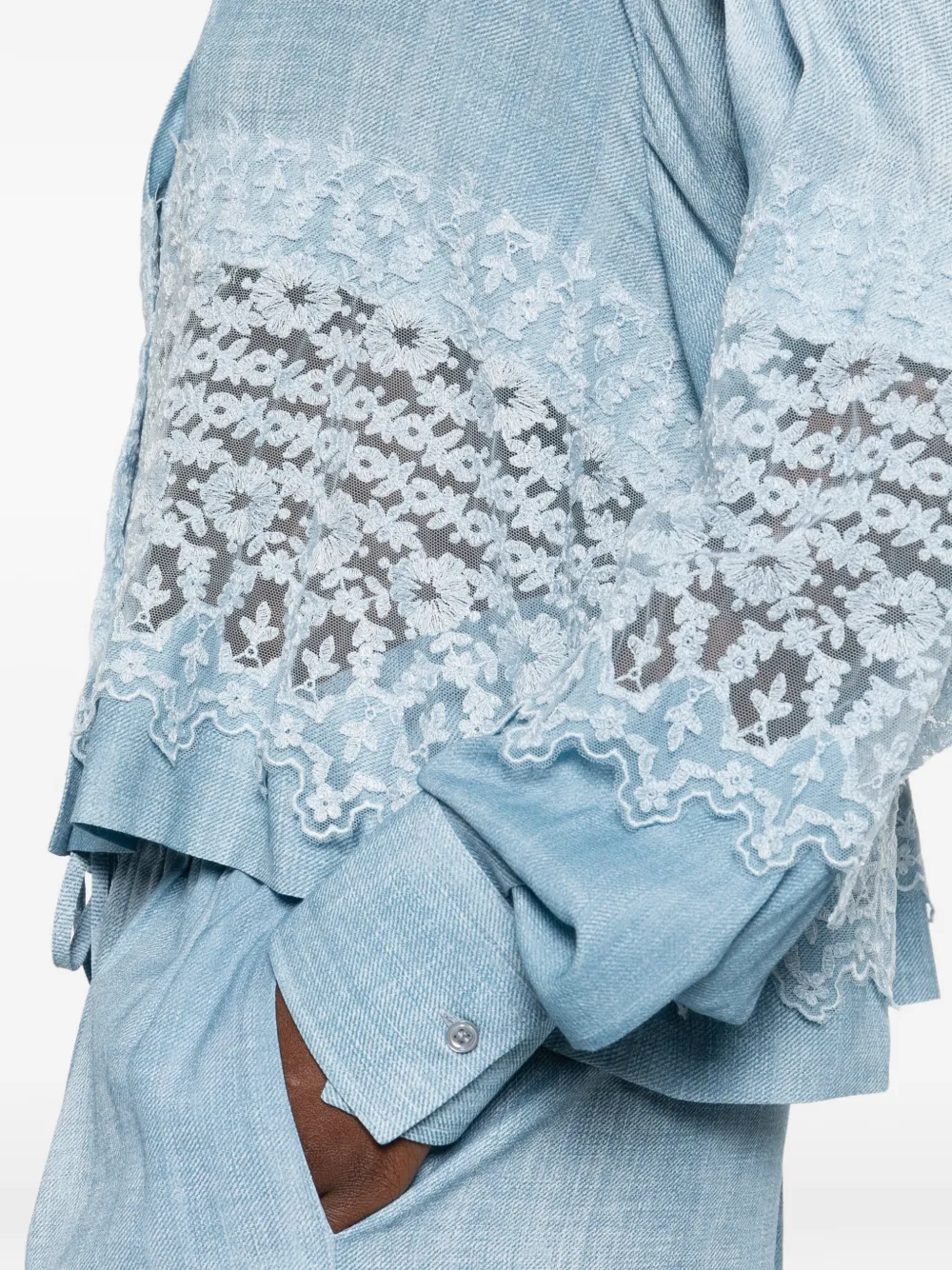 Ermanno Scervino Blouse met kraag en kant Blauw