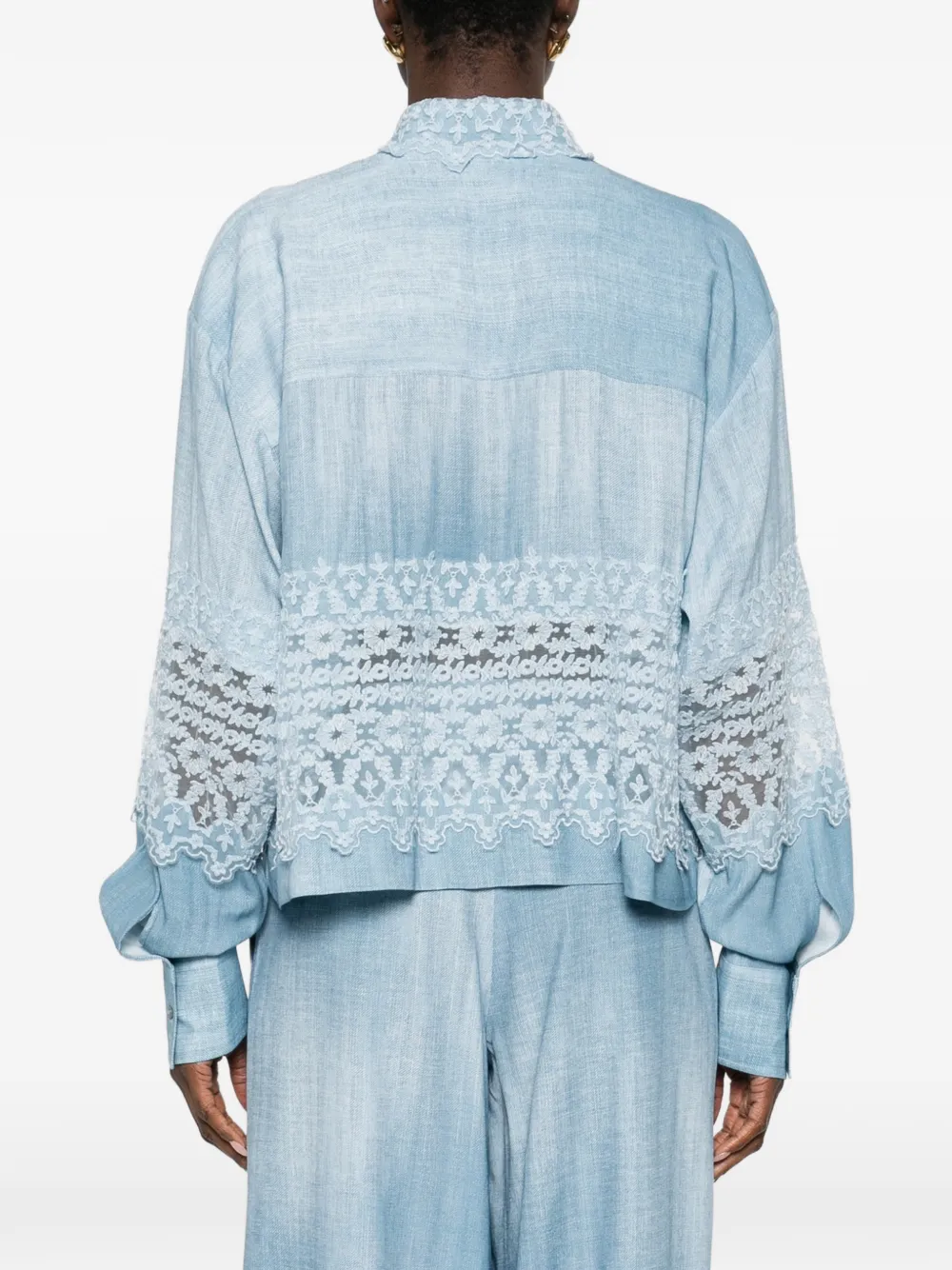 Ermanno Scervino Blouse met kraag en kant Blauw