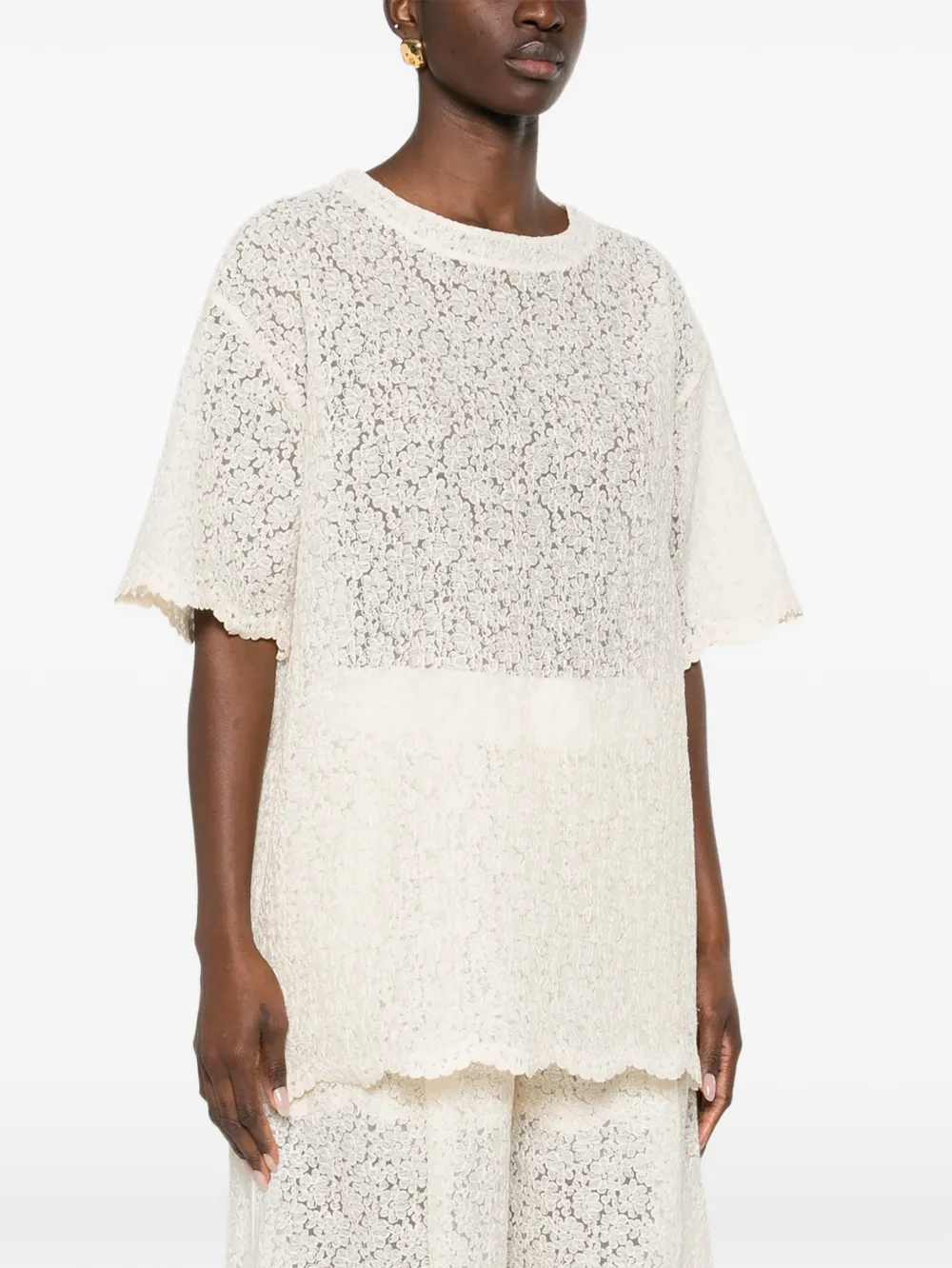  Ermanno Scervino Scalloped Lace Top - Neutrals 