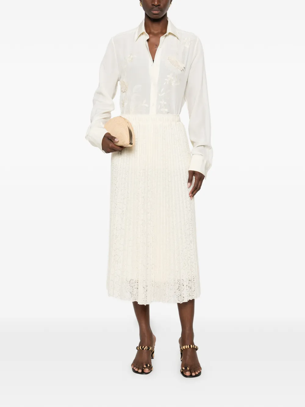 Ermanno Scervino pleated floral midi skirt - Beige