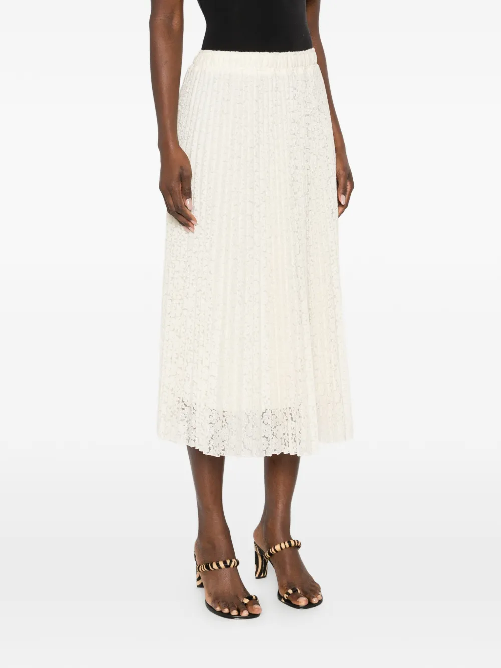  Ermanno Scervino Pleated Floral Midi Skirt - Neutrals 