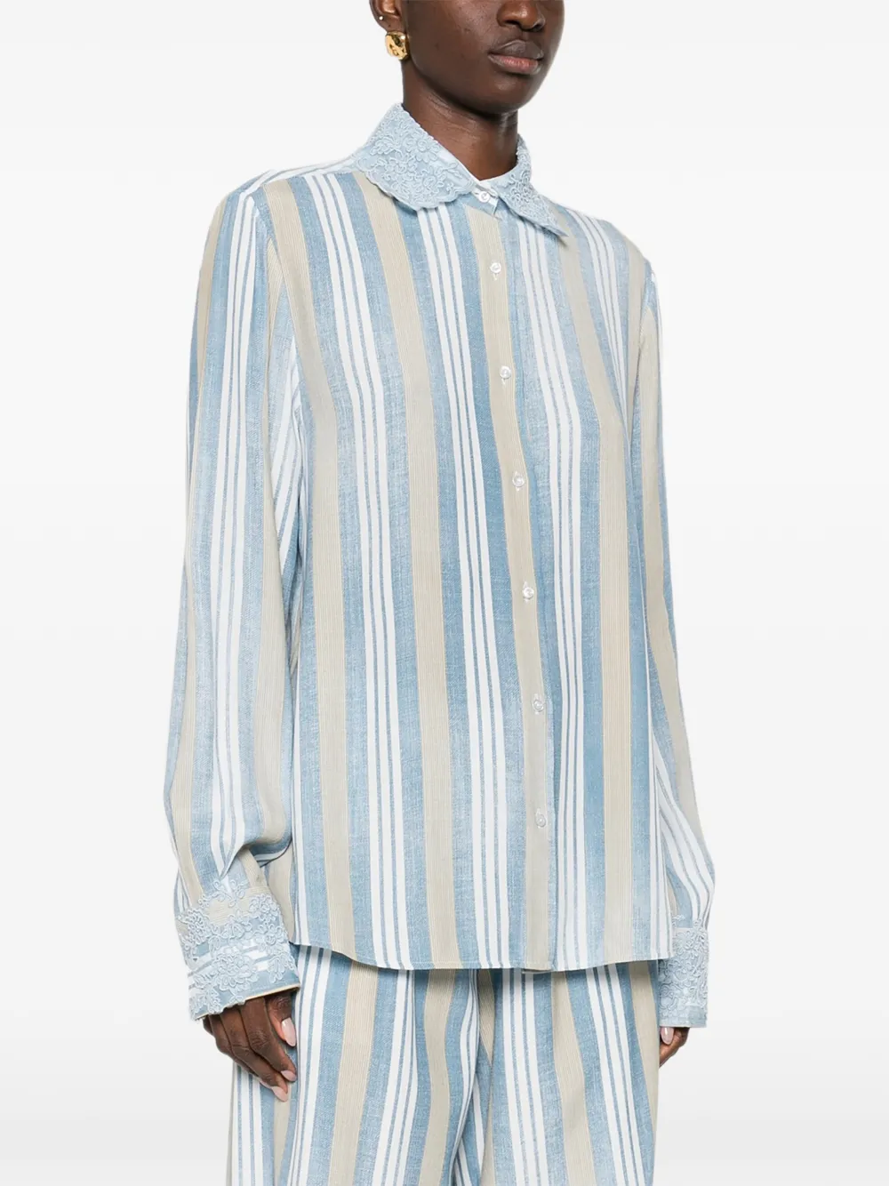 訳あり Ermanno Scervino ストライプ レース ブラウス 青×白 Ermanno Scervino ストライプ レース シャツ | ブルー | FARFETCH JP