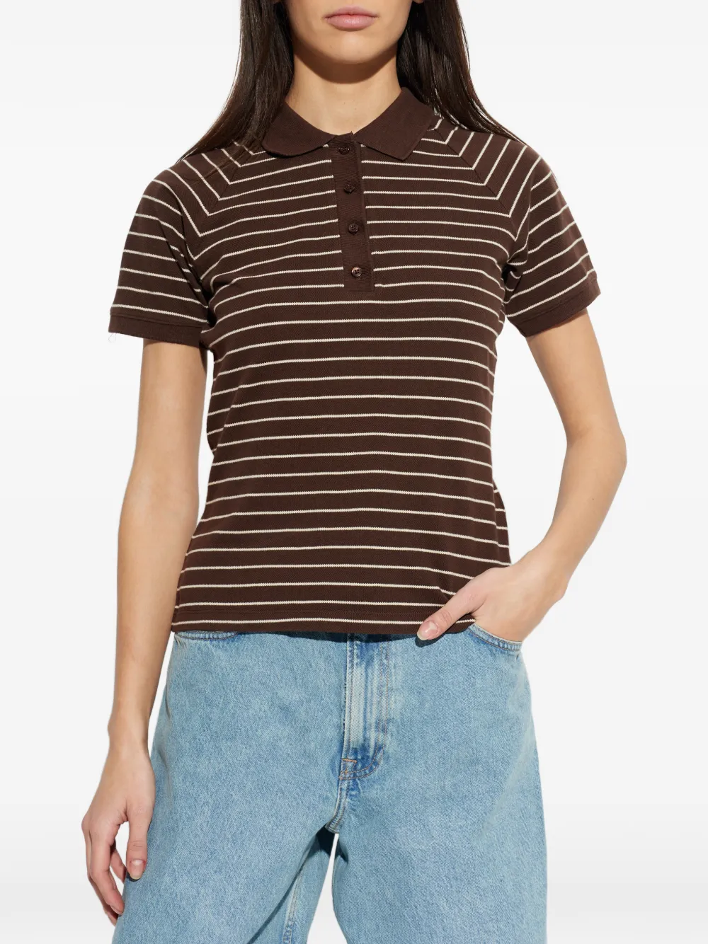  Samsoe Samsoe Samia Striped Buttoned Polo Top - Brown 