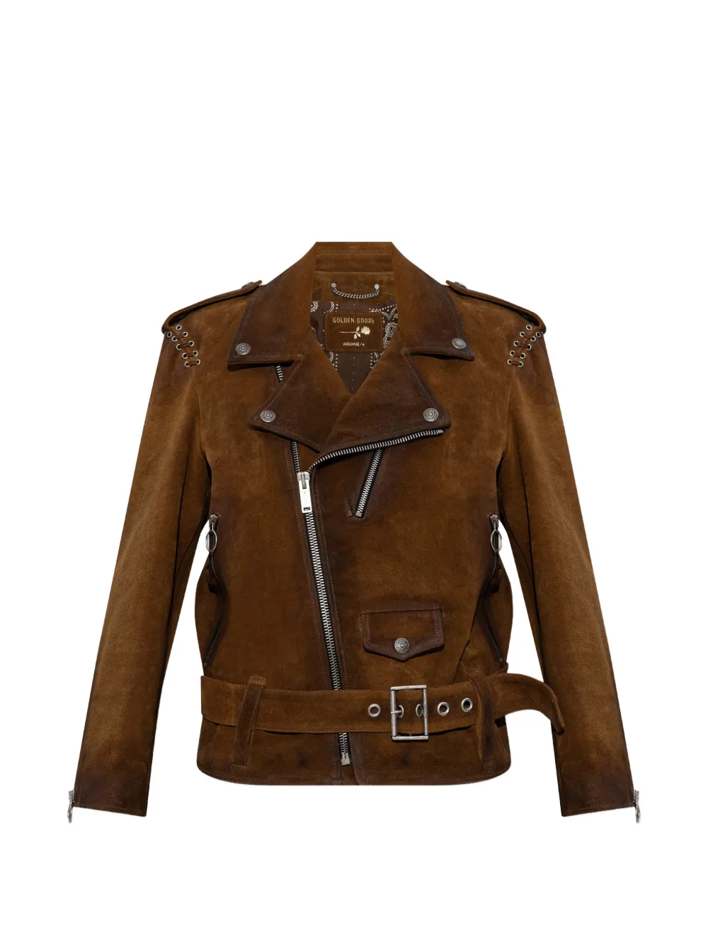 Golden Goose eyelet belted leather jacket - Marrone