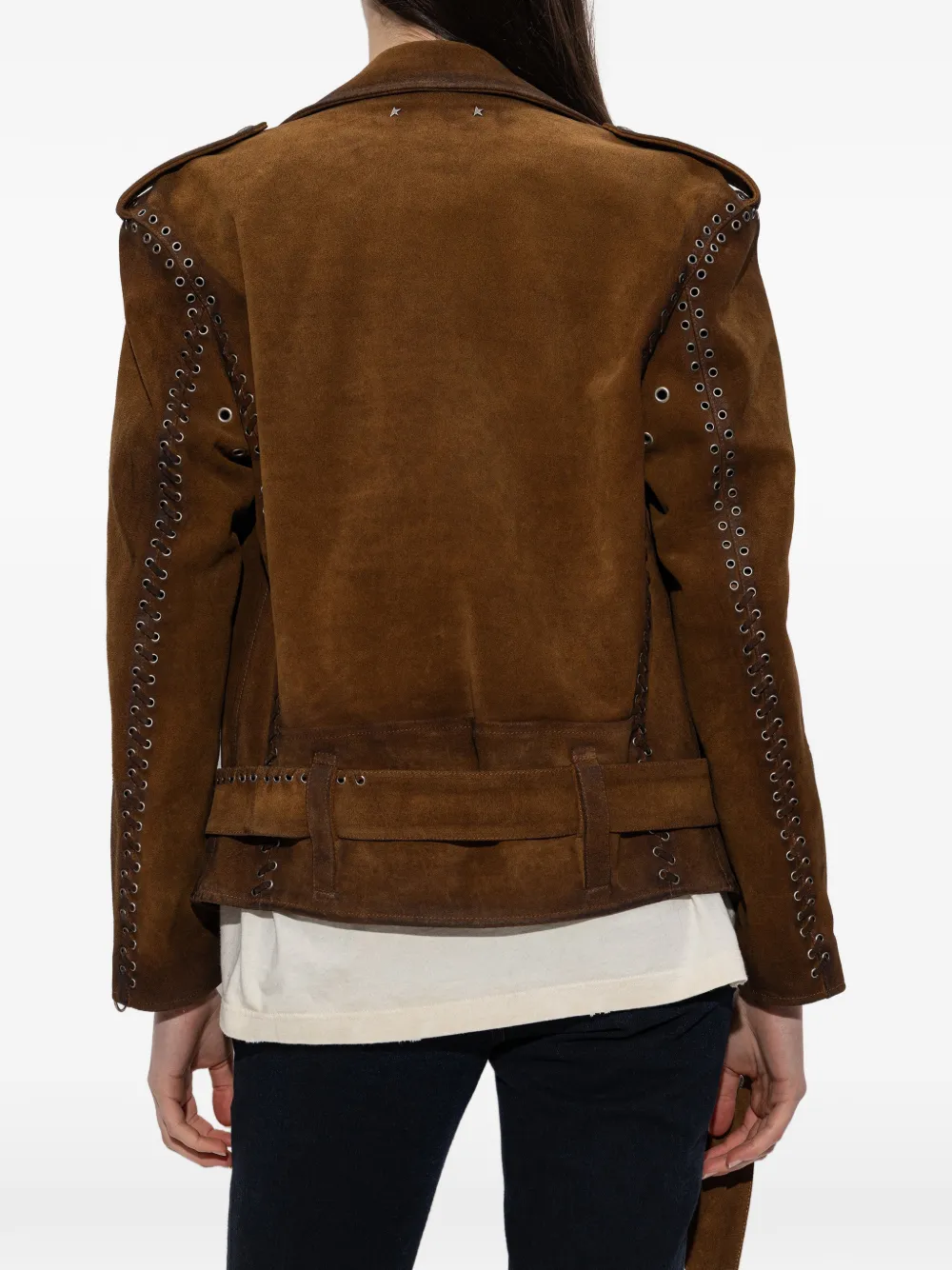 Golden Goose Leren jack met ceintuur en ringlets Bruin