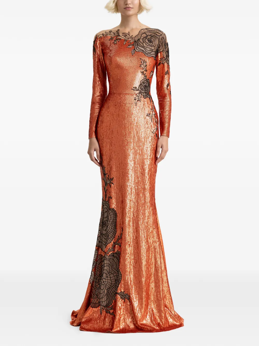 Gemy Maalouf long-sleeve embroidered maxi dress - Oranje