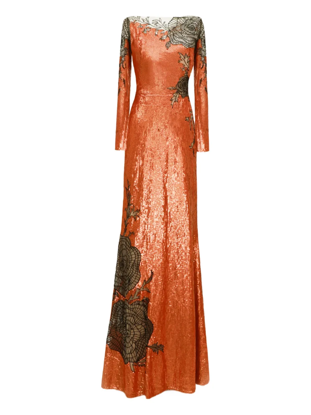 Gemy Maalouf long-sleeve embroidered maxi dress - Arancione