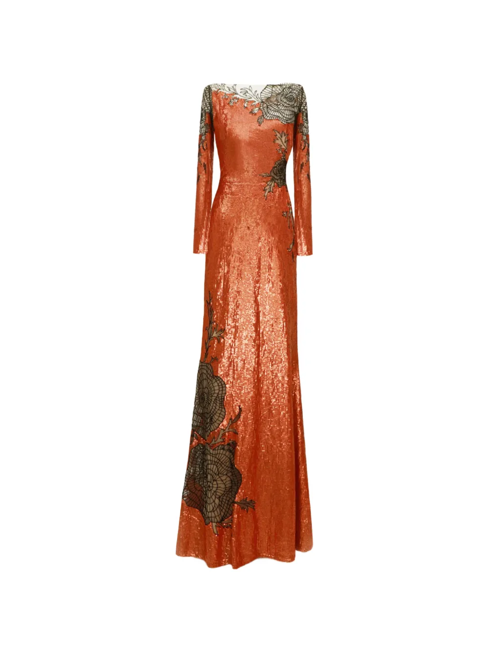 Gemy Maalouf long-sleeve embroidered maxi dress - Arancione