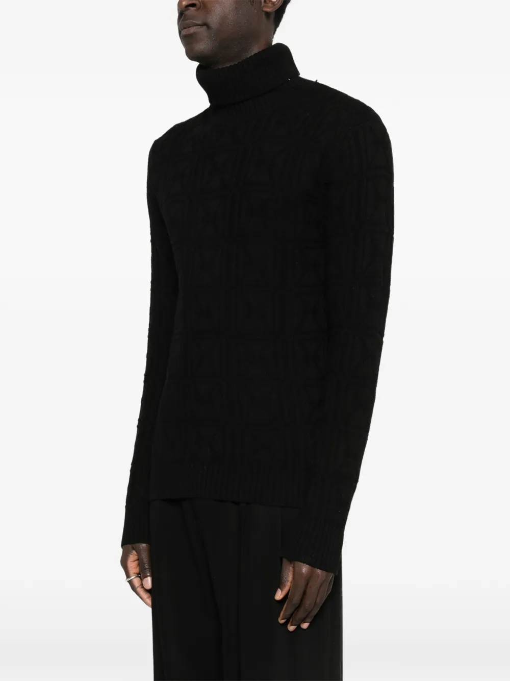  John Richmond Rollneck Patterned Sweater - Black 
