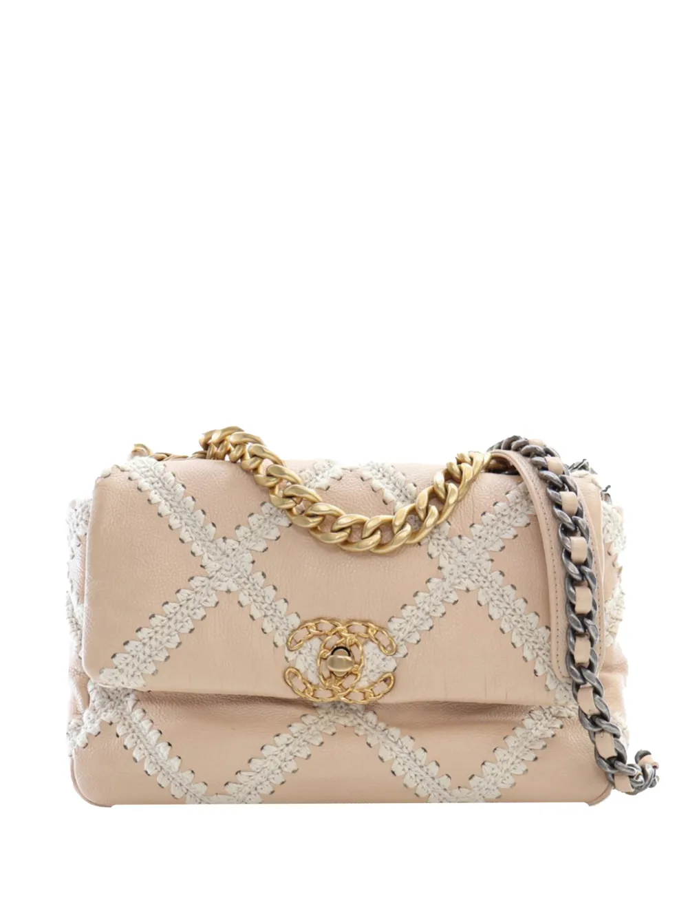 CHANEL Pre-Owned 2020 Medium Crochet Calfskin 19 Flap satchel - Bianco