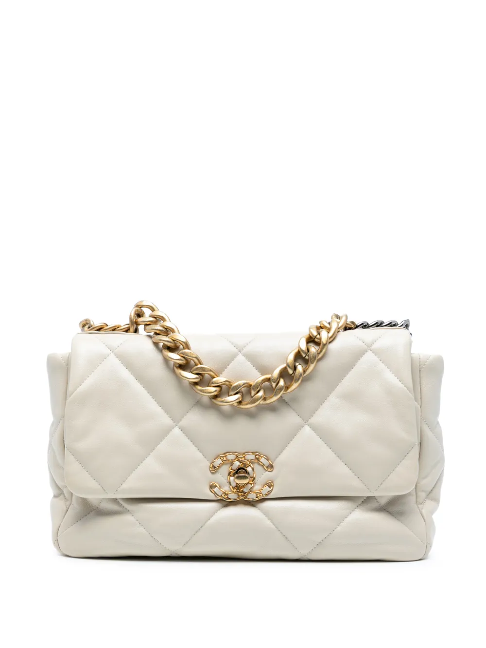 CHANEL Pre-Owned 2020 Large Lambskin 19 Flap satchel - Bianco