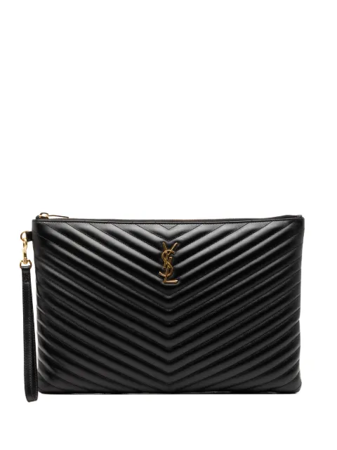 Saint Laurent Pre-Owned 2019 Quilted Chevron Leather Monogram Document Holder clutch bag
