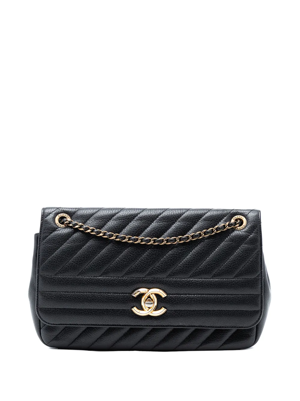 CHANEL Pre-Owned 2016-2017 Medium Diagonal Quilted Goatskin Flap shoulder bag - Nero