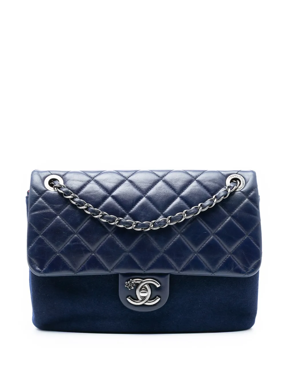 CHANEL Pre-Owned 2015-2016 Paris Salzburg Quilted Glazed Calfskin and Felt Edelweiss Flower CC Flap shoulder bag - Blu