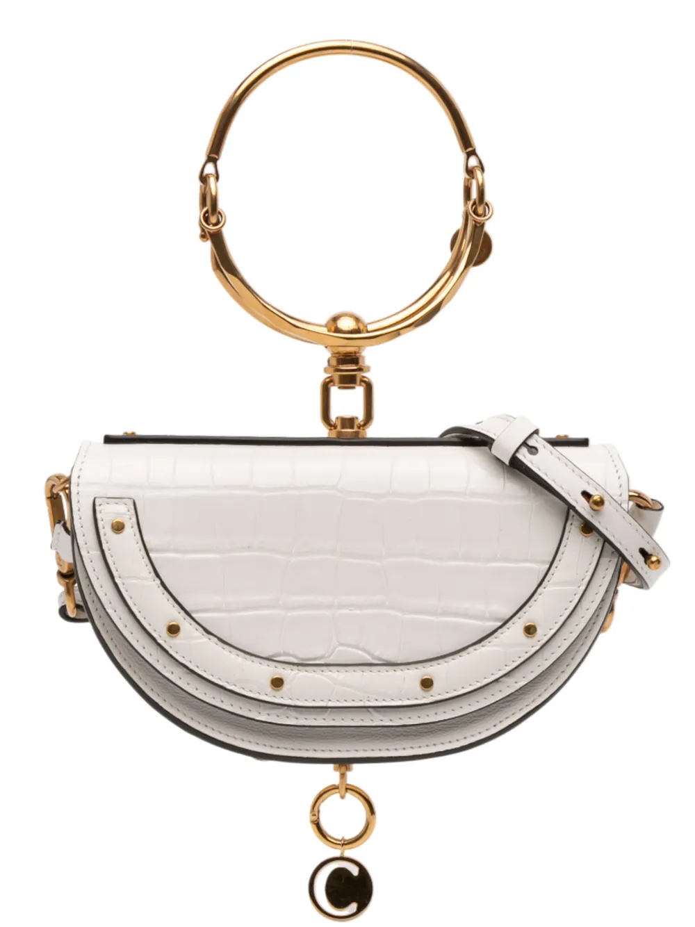 Chloé Pre-Owned 2010-2025 Mini Croc Embossed Calfskin Nile Bracelet satchel - Bianco
