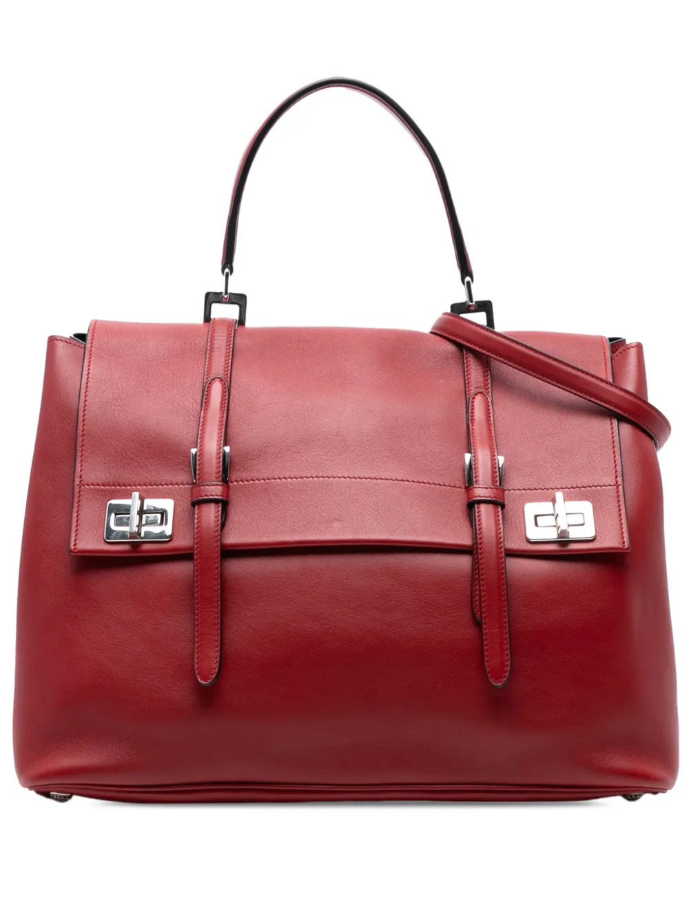 Prada Pre-Owned 2000-2025 Soft Calf Double Turnlock satchel - Rosso