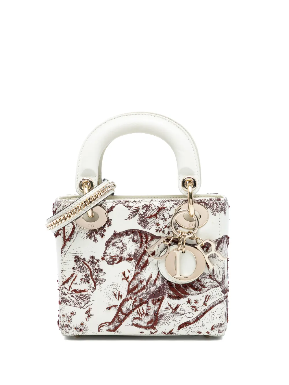 Christian Dior Pre-Owned 2018 Limited Edition Mini Calfskin Embroidered Toile de Jouy Lady Dior satchel - Bianco
