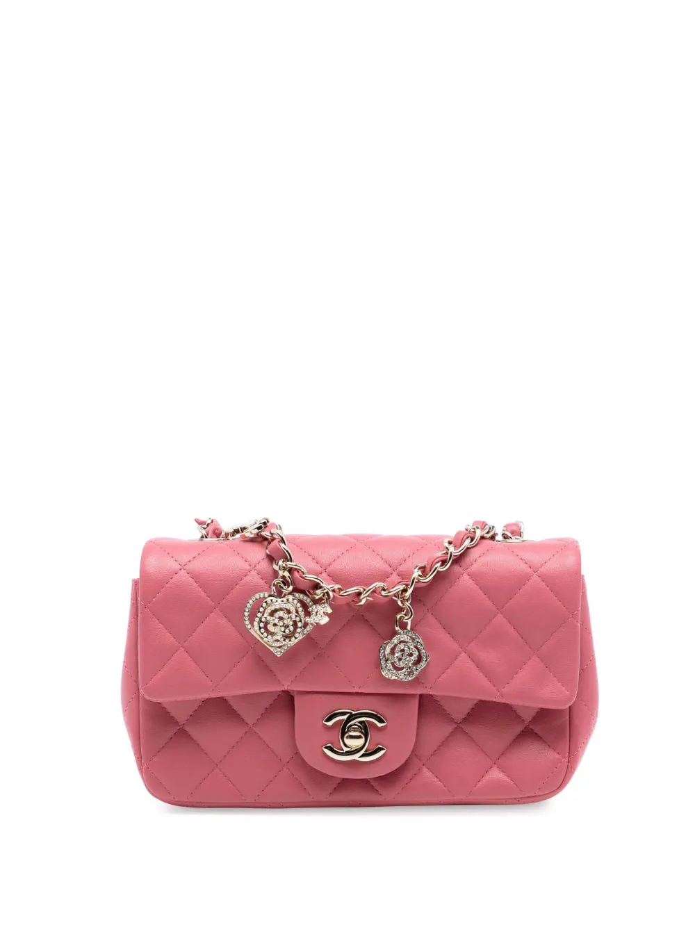 CHANEL Pre-Owned 2014 Mini Rectangular Classic Lambskin Valentines Heart Charms Single Flap crossbody bag - Rosa
