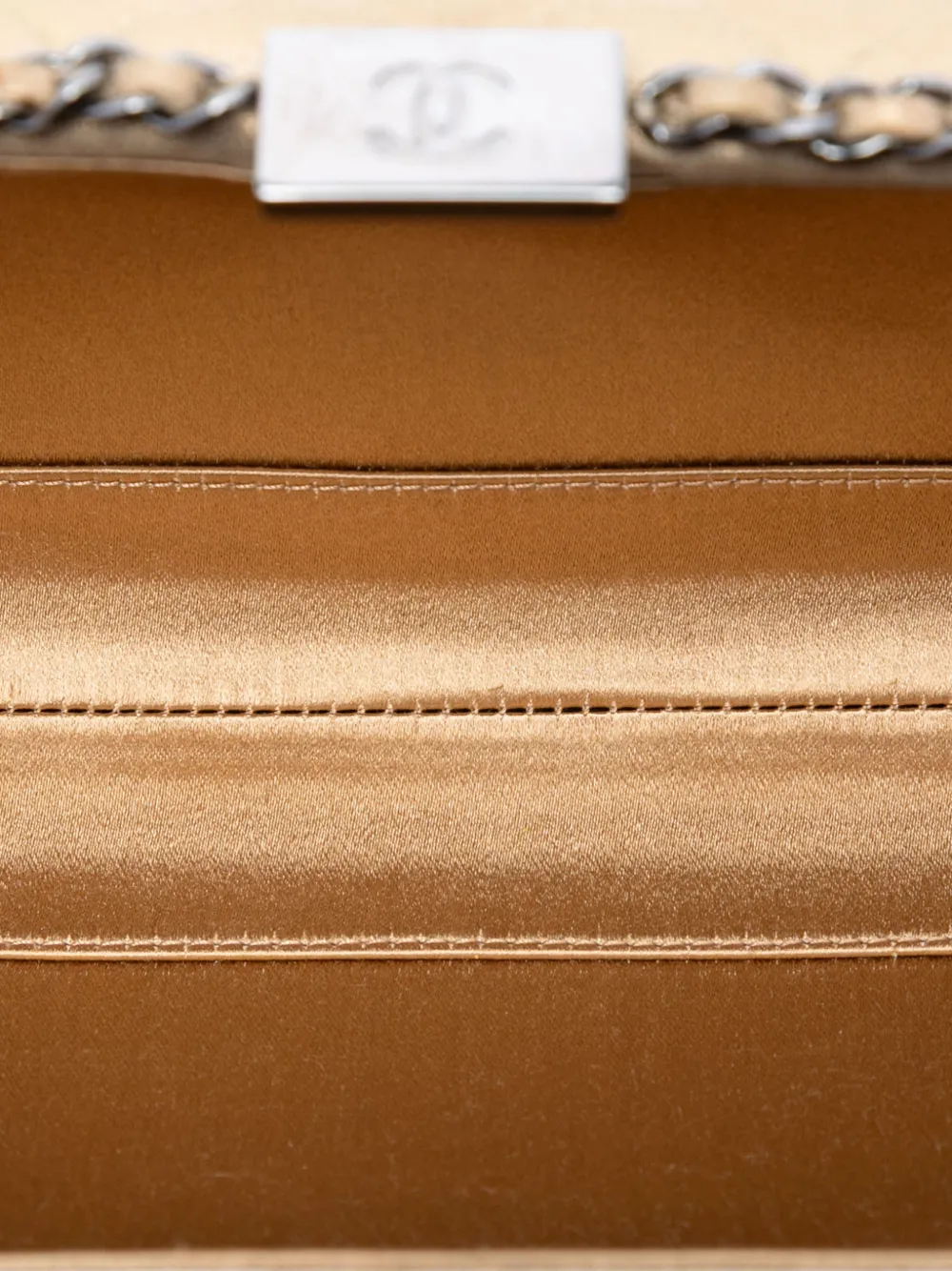 CHANEL Pre-Owned 2013-2014 Quilted Metallic Suede Chain Around Evening Clutch on Chain crossbody bag – Gold