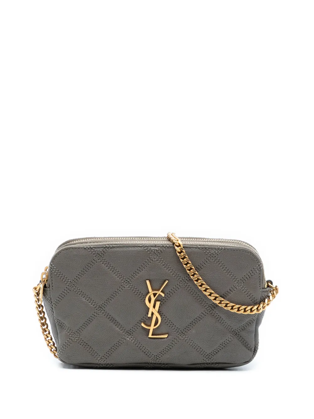 Saint Laurent Pre-Owned 2020 Mini Quilted Lambskin Becky Double Zip crossbody bag - Grigio