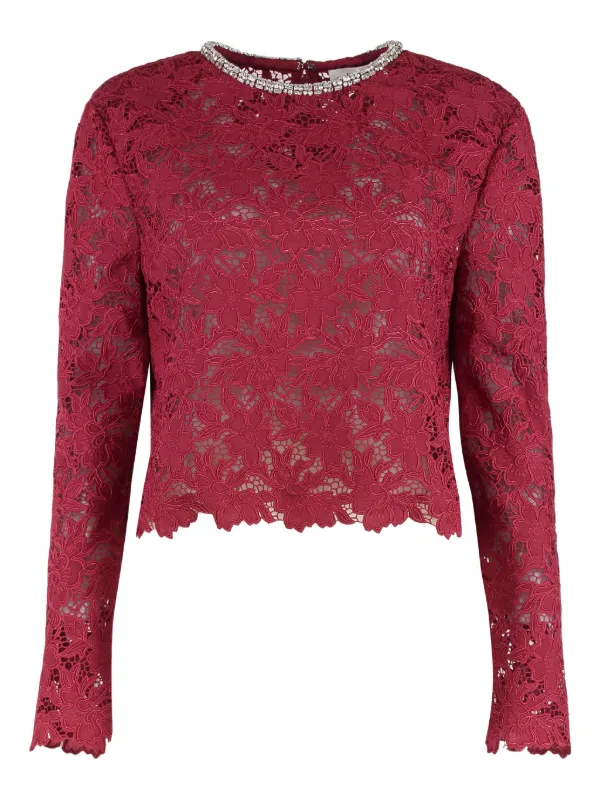 Self-Portrait Lace Crystals-detail Top in Red
