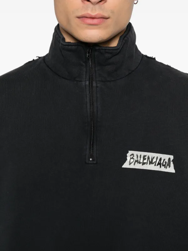Balenciaga Distressed Zipped Sweatshirt | Black | FARFETCH JO