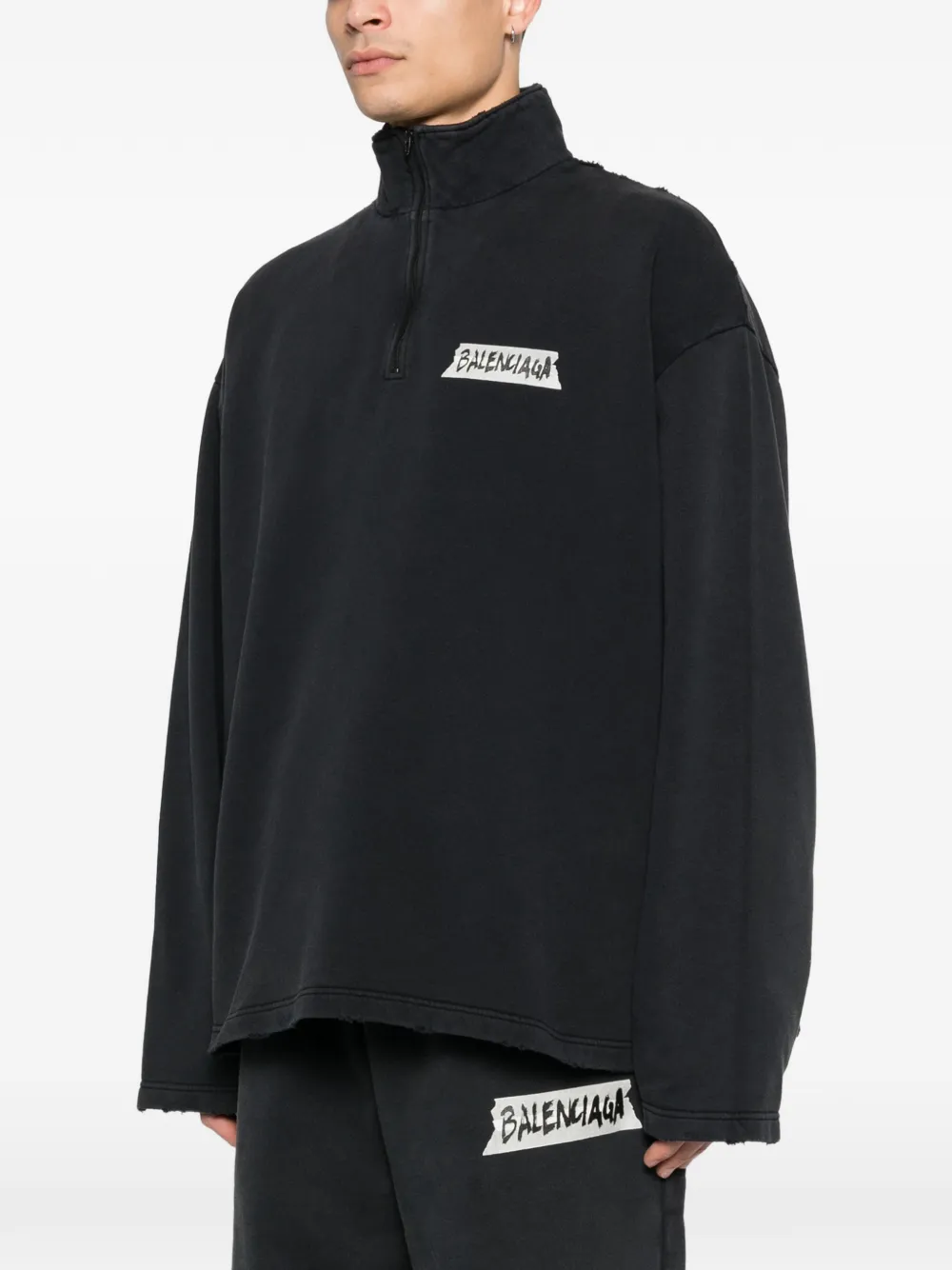Balenciaga Gerafelde sweater met rits Zwart