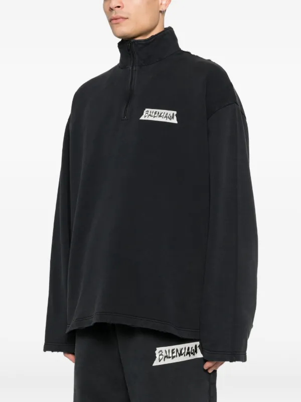Balenciaga Distressed Zipped Sweatshirt | Black | FARFETCH