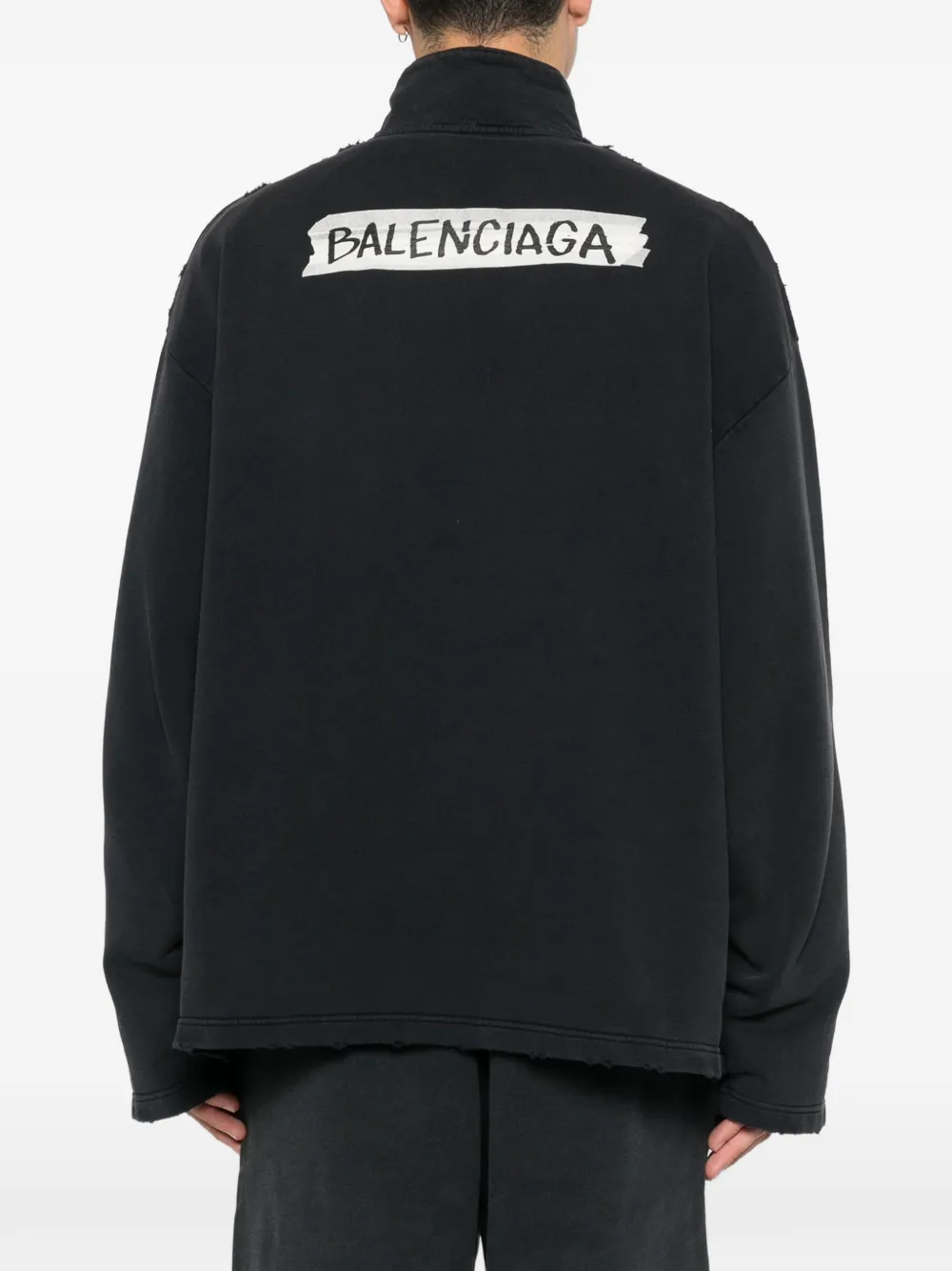 Balenciaga Gerafelde sweater met rits Zwart