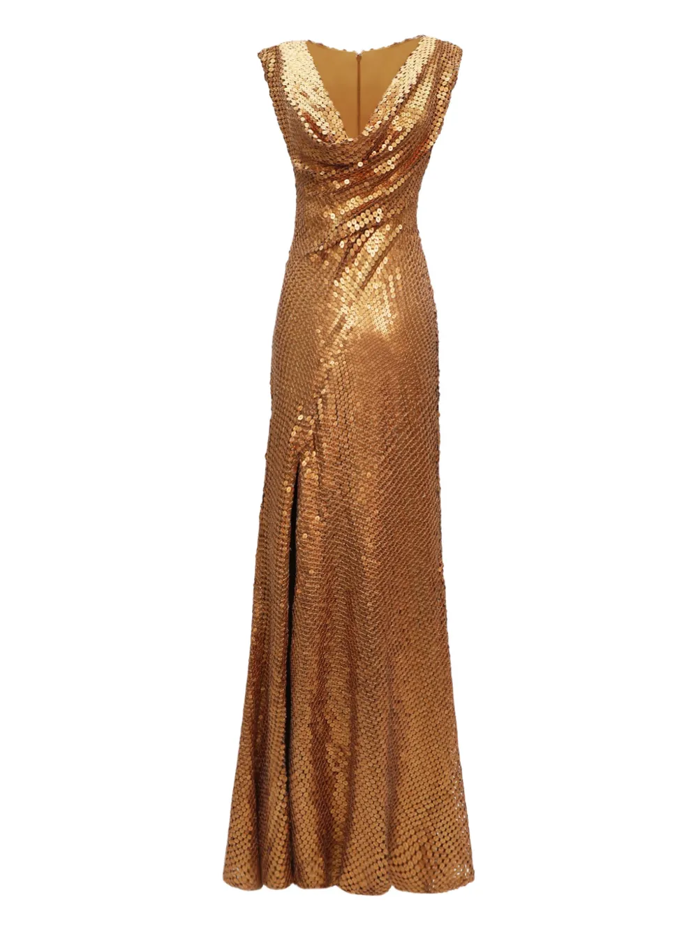 Gemy Maalouf cowl-neckline slit maxi dress - Gold