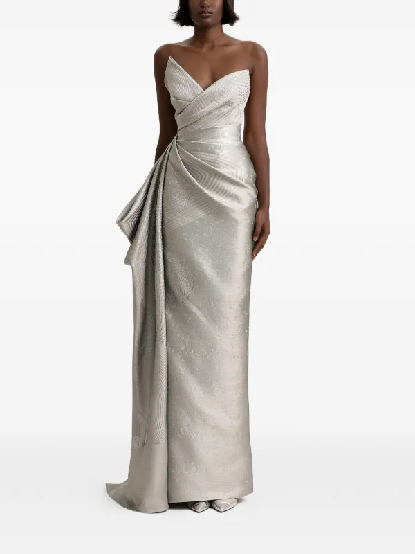 Gemy Maalouf Asymmetrical Neckline Maxi Dress | Grey