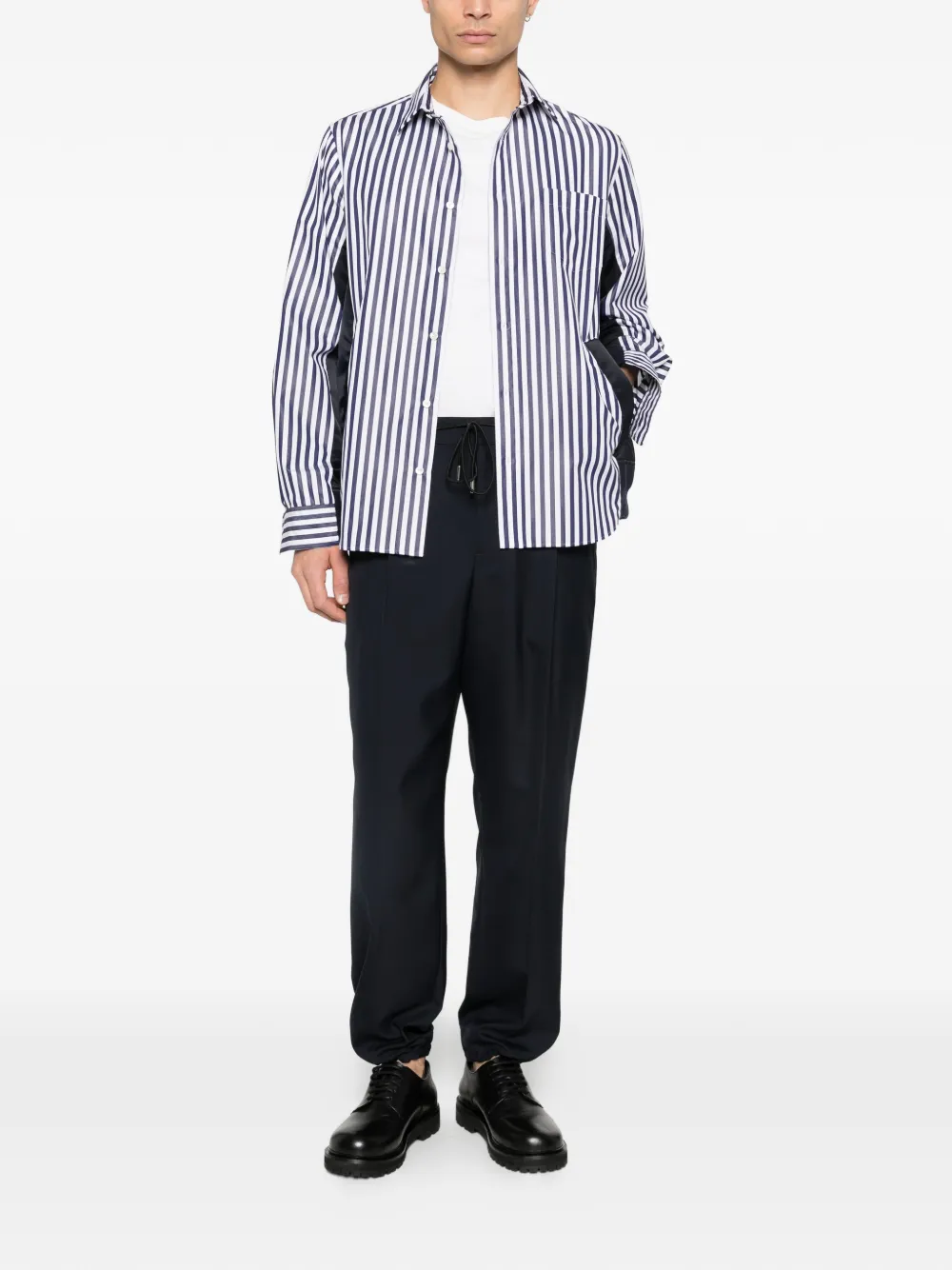 Sacai striped-pattern panelled shirt - Wit