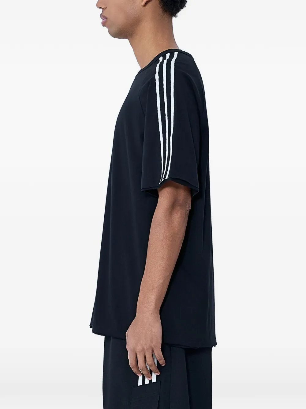 Y-3 Gerafeld T-shirt met drie strepen Zwart