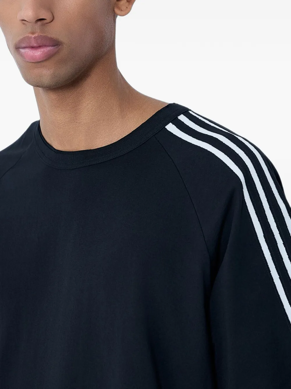 Y-3 Gerafeld T-shirt met drie strepen Zwart