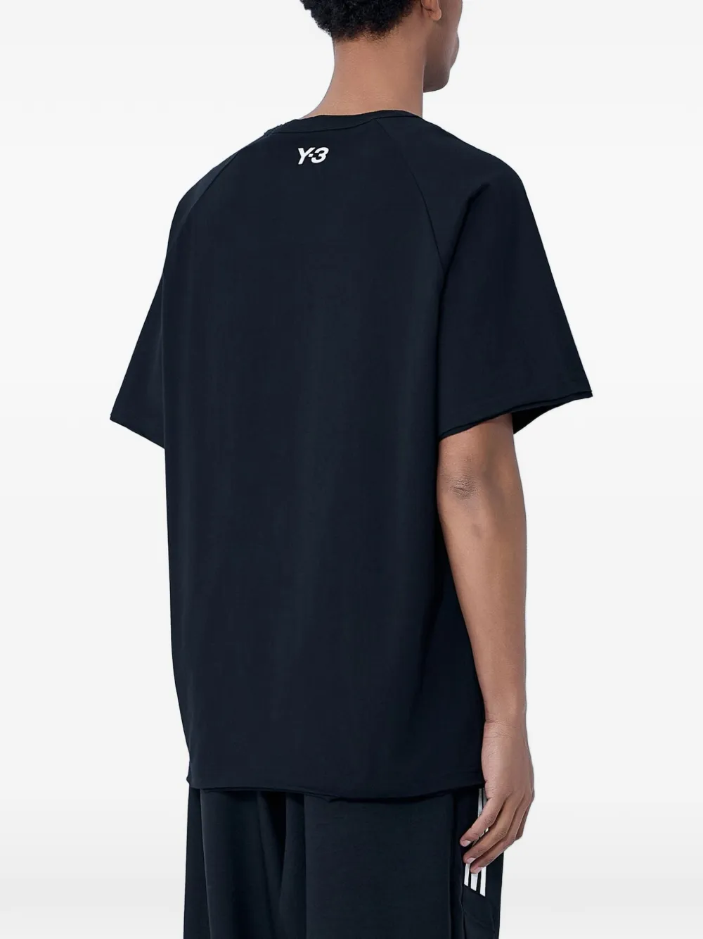 Y-3 Gerafeld T-shirt met drie strepen Zwart