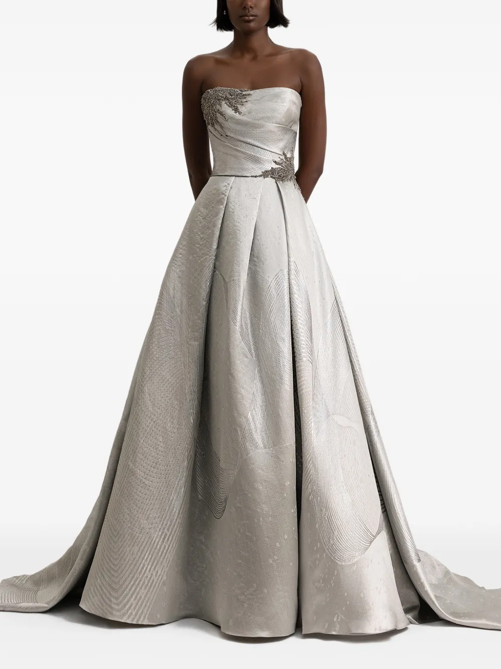 Gemy Maalouf Strapless avondjurk met kralen Grijs
