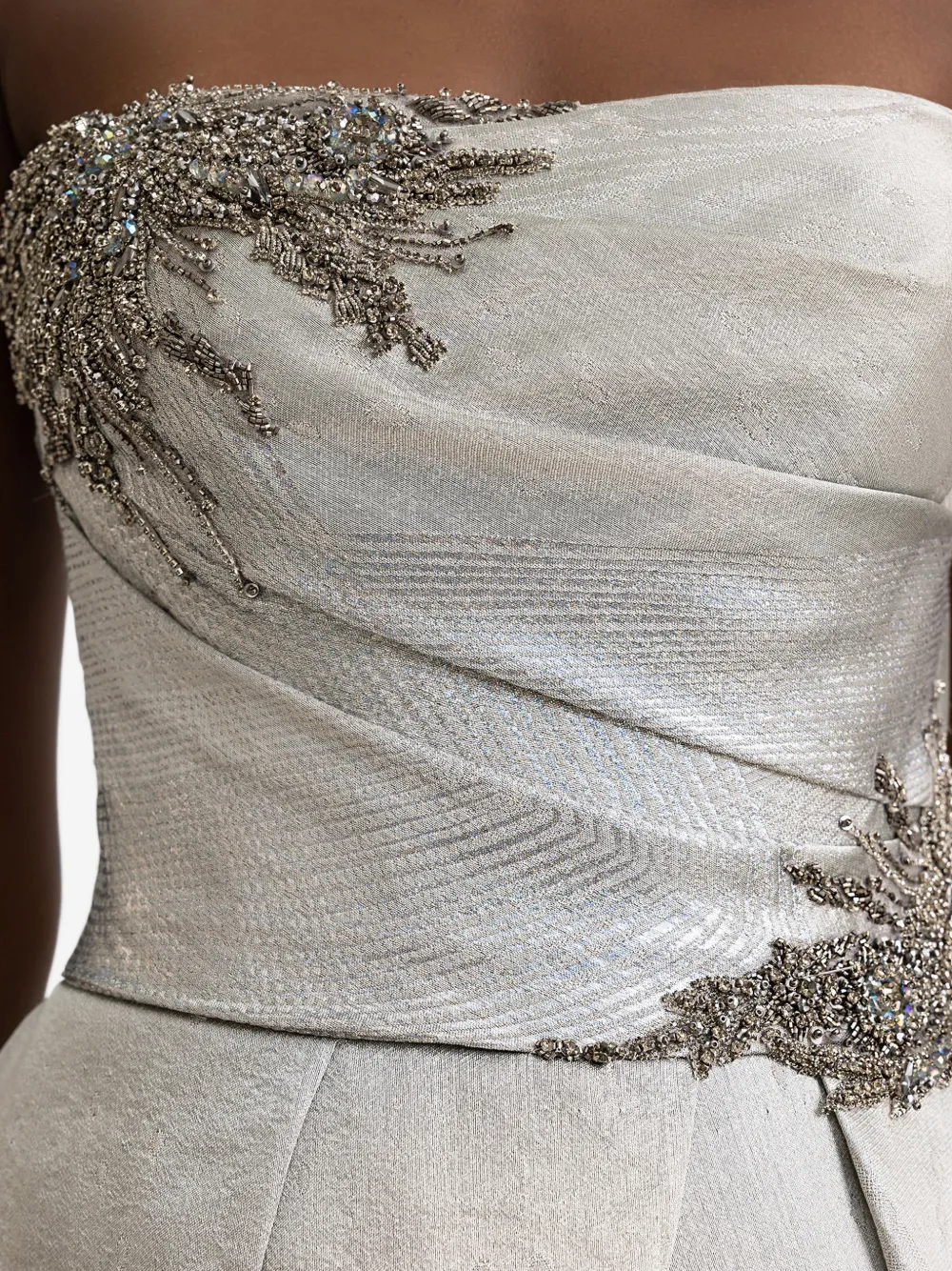 Gemy Maalouf Strapless avondjurk met kralen Grijs