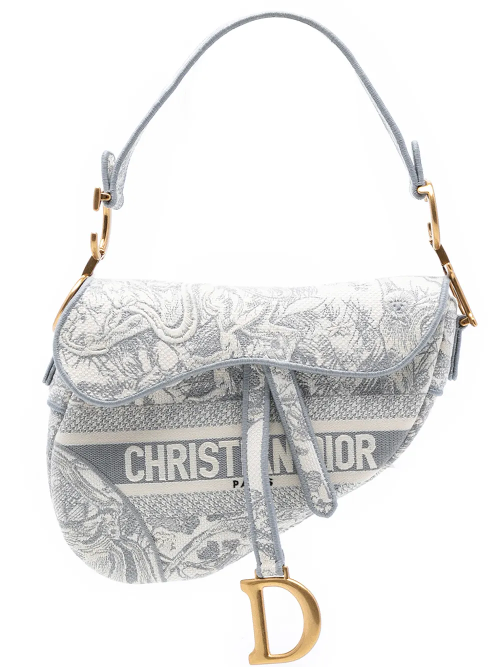 Christian Dior Pre-Owned 2021 Canvas Embroidered Toile de Jouy Saddle Bag shoulder bag - Grigio