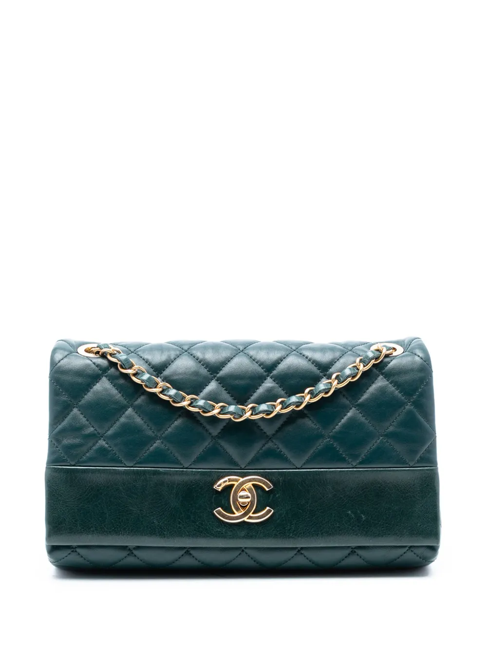 CHANEL Pre-Owned 2013-2014 Medium Quilted Calfskin Soft Elegance Flap shoulder bag - Verde