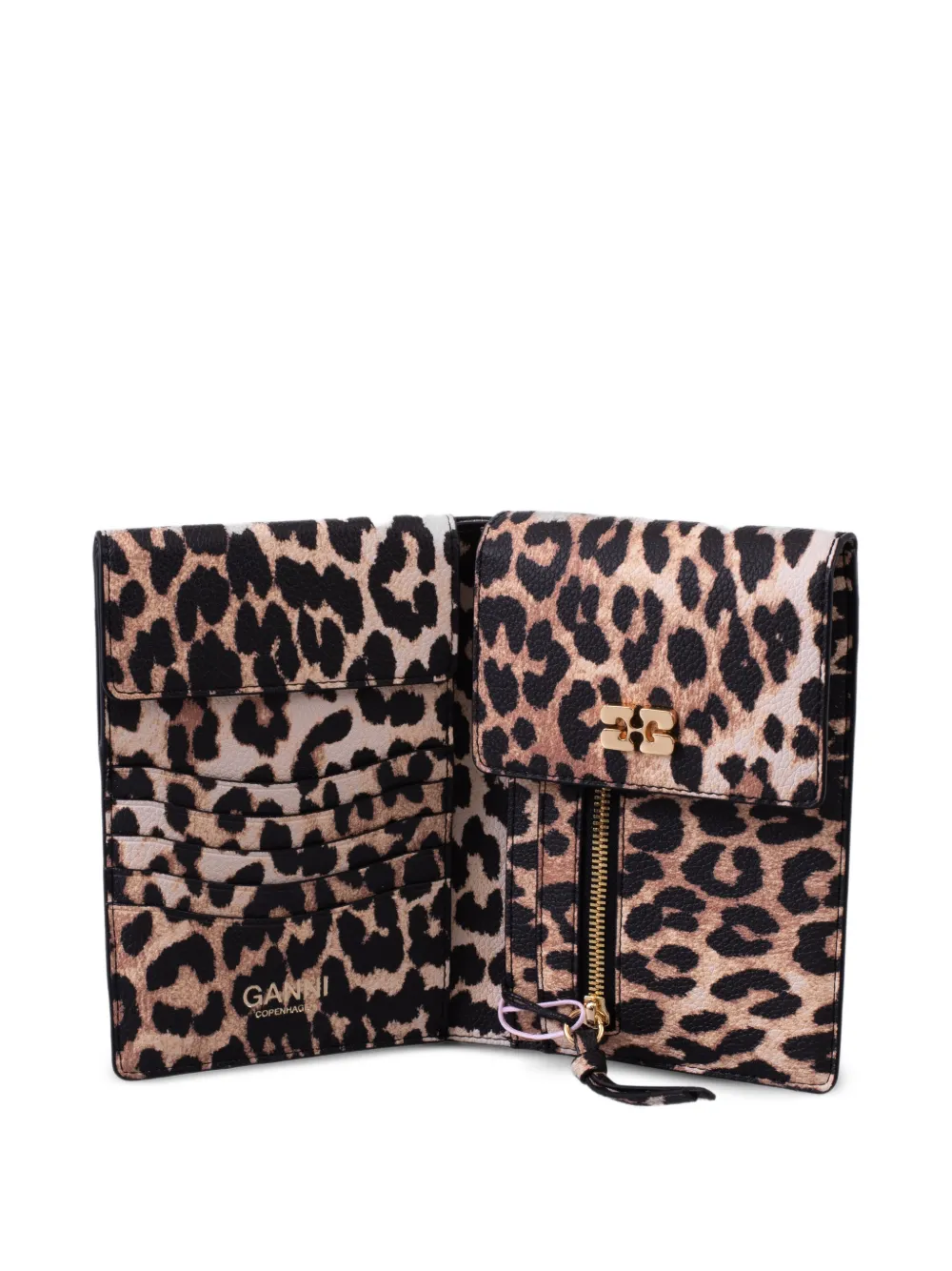  Ganni Leopard-print Flap Wallet - Neutrals 