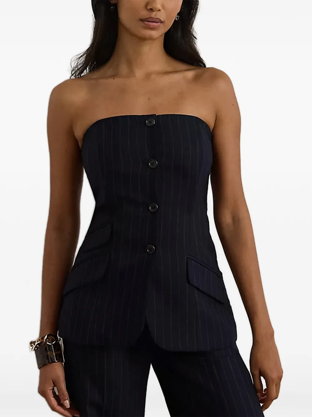 Lauren Ralph Lauren pinstripe buttoned blouse - Blu