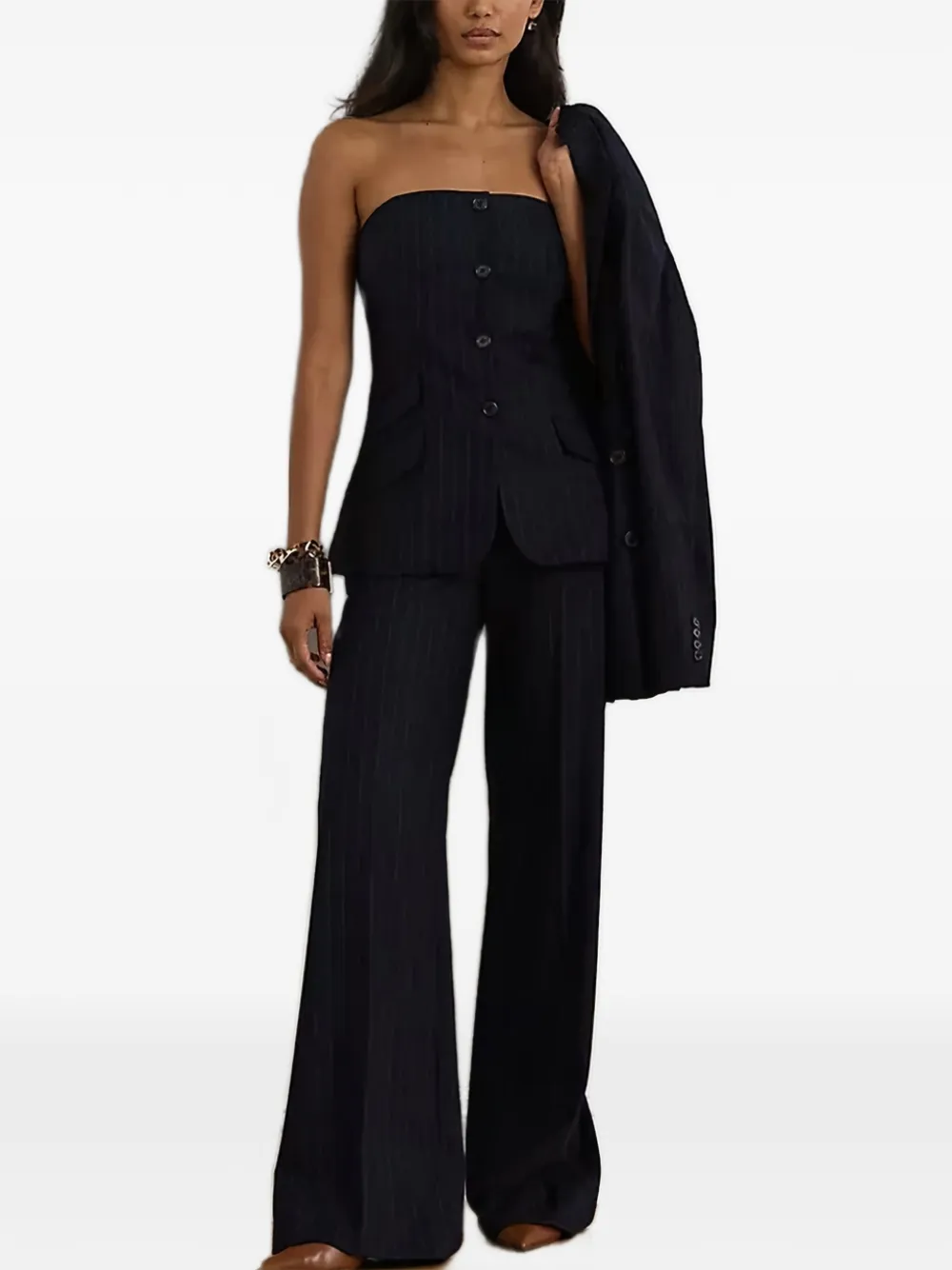 Lauren Ralph Lauren Blouse met krijtstreep en knopen - Blauw