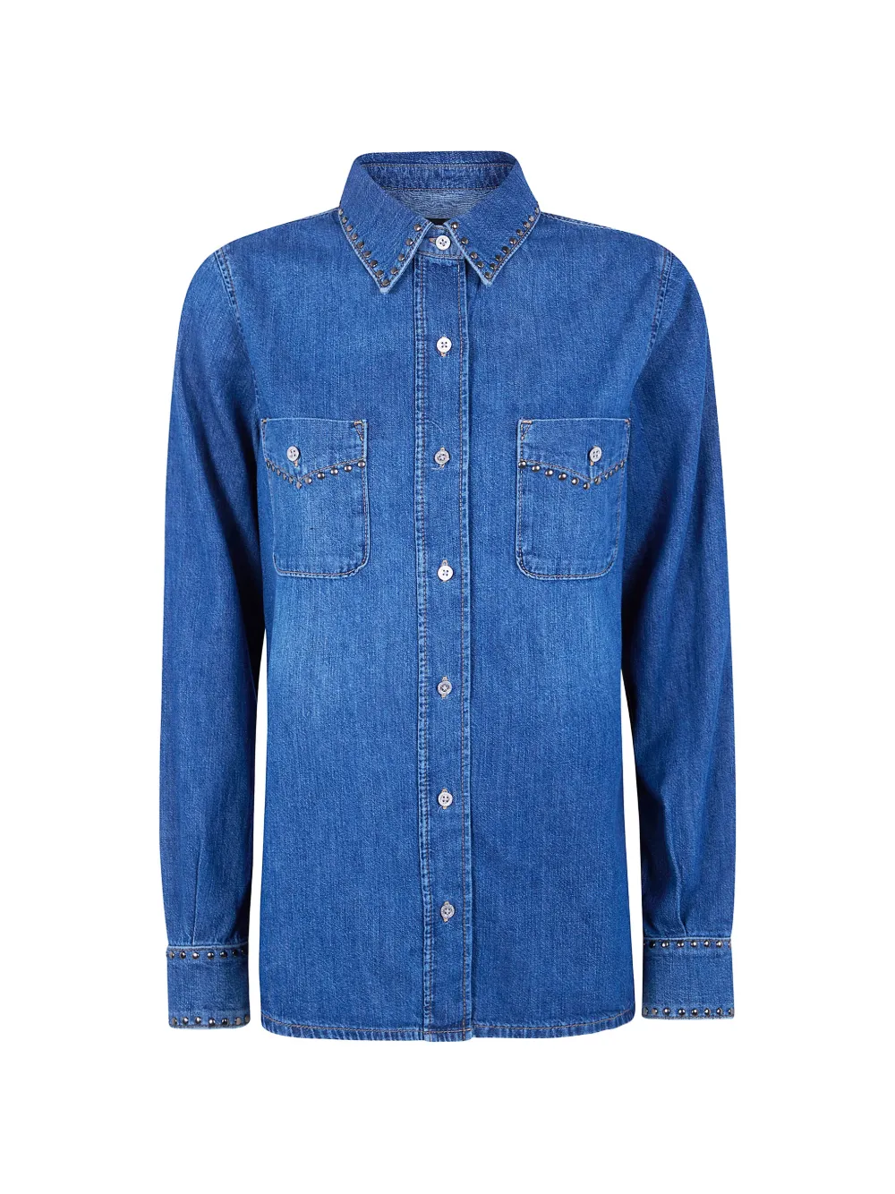 7 For All Mankind studded-details chest-pocket shirt - Blu