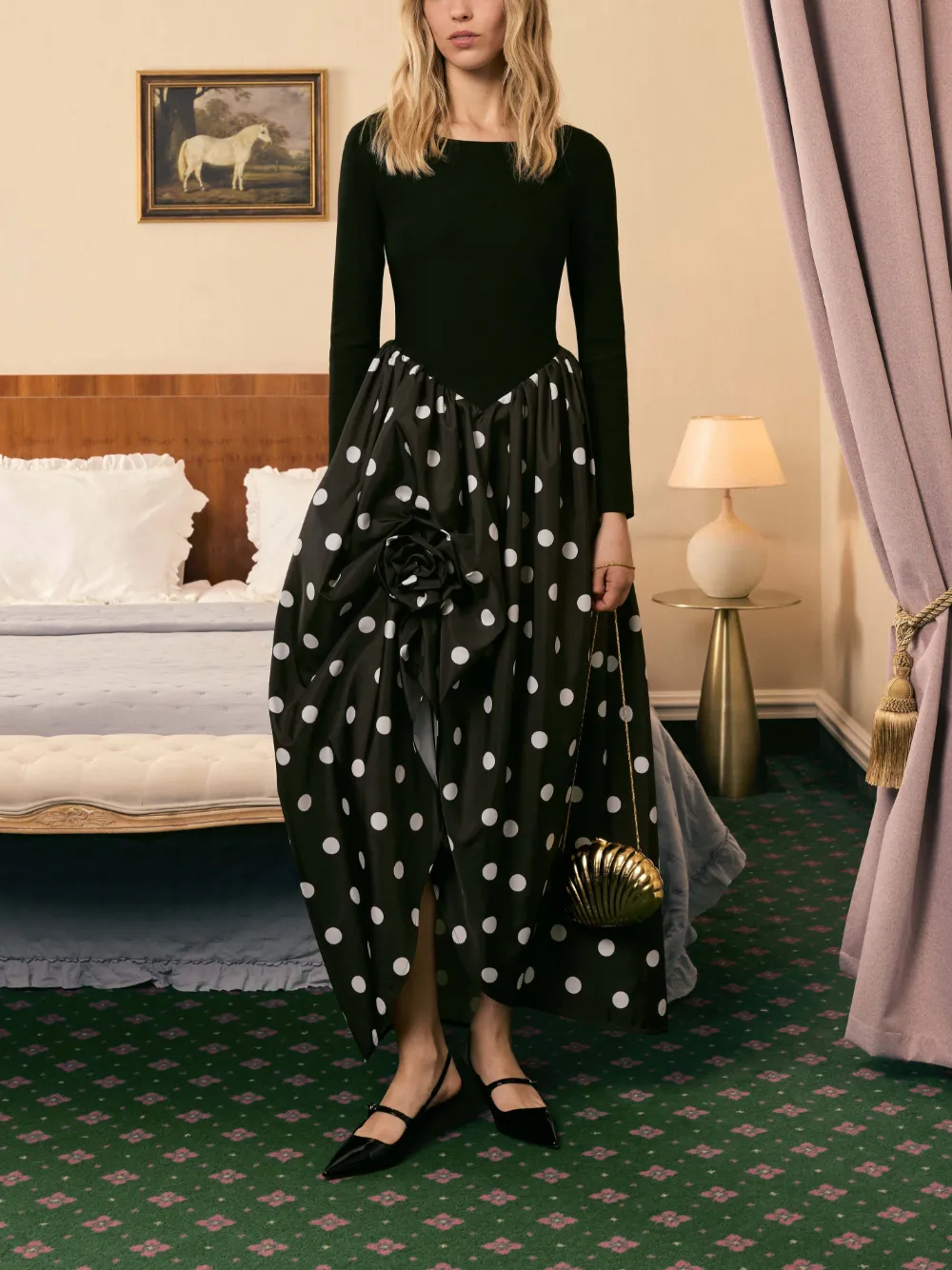  Sleeper Aurora Polka-dot Maxi Dress - Black 