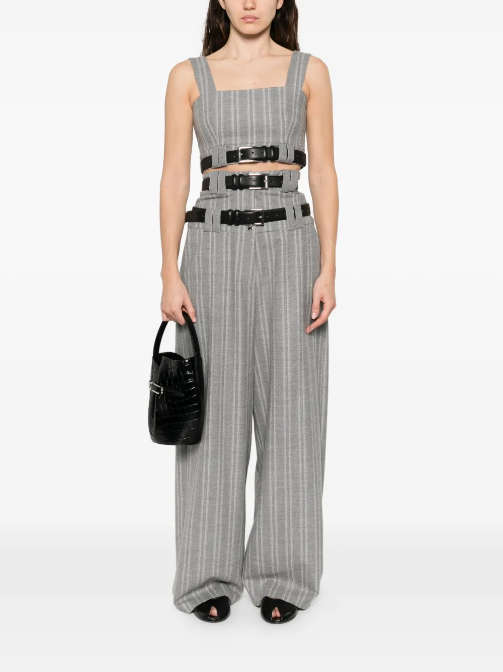 Vestiaire d'un Oiseau Libre belted striped trousers - Grijs