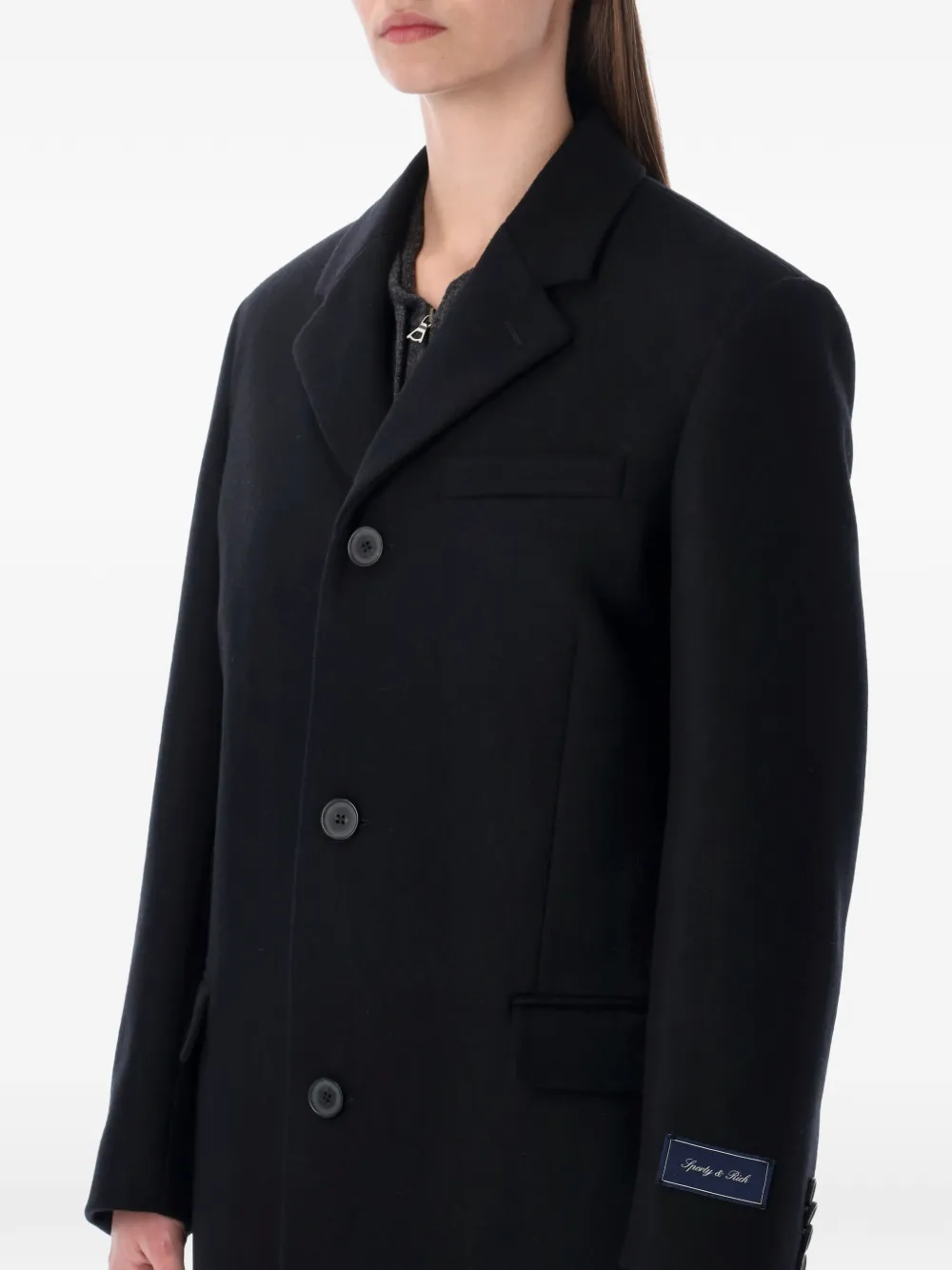 Sporty & Rich Wollen jas met logo Zwart