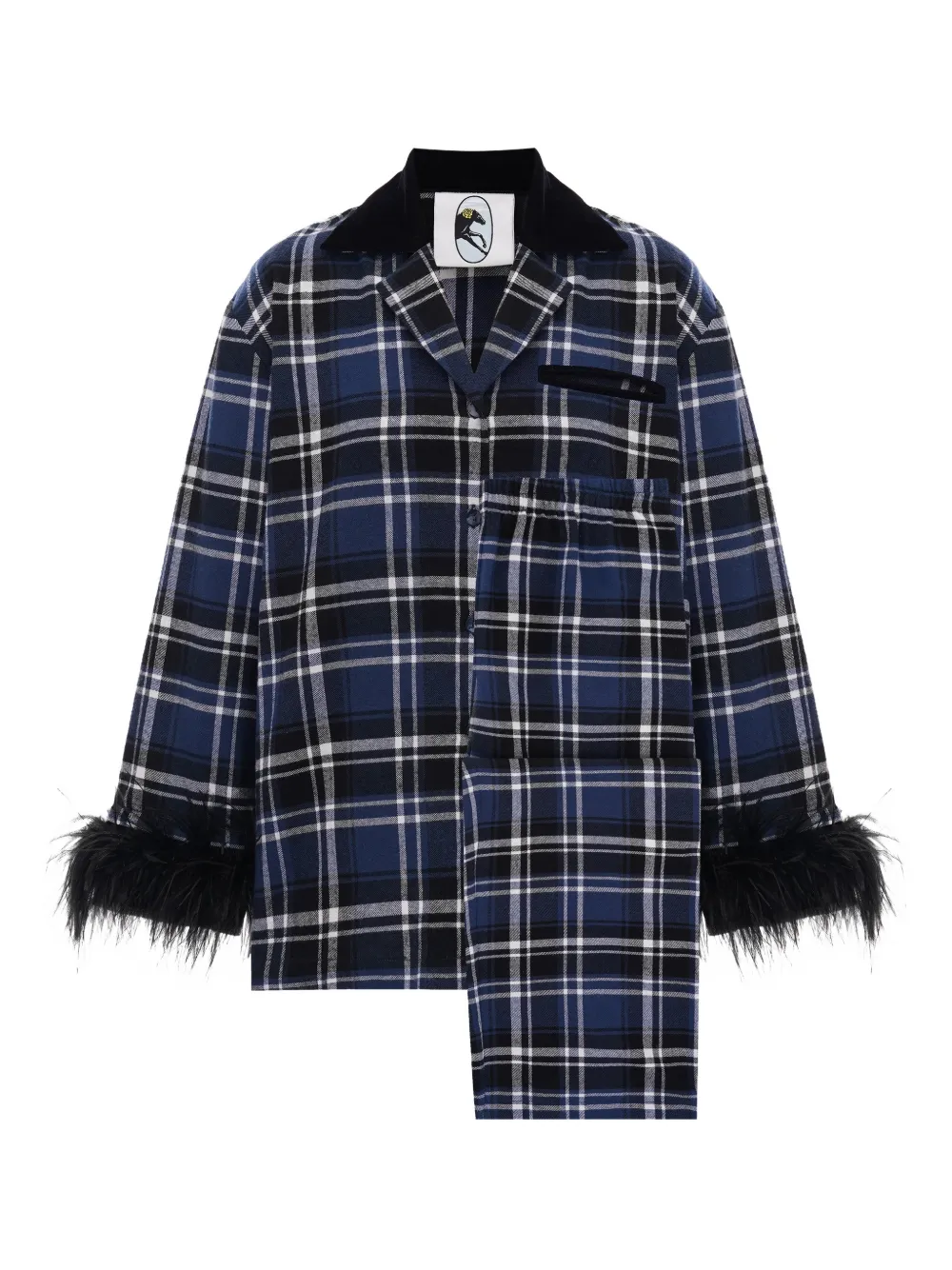 Sleeper Checked Cotton-Flannel Set with Feathers in Navy Checkered | azul | Image 1