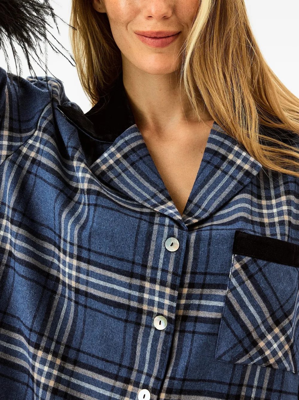 Sleeper Checked Cotton-Flannel Set with Feathers in Navy Checkered | Conjuntos de pijama | Image 2
