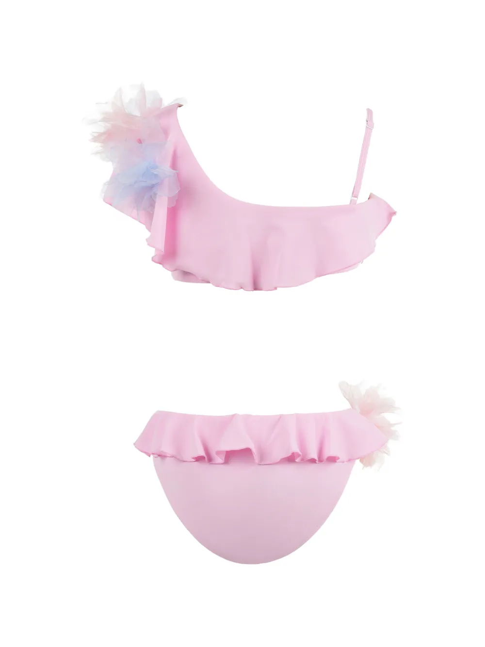 Nessi Byrd Kids Junia bikini met ruches en bloemapplicatie Roze